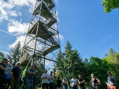 Die hohe Bedeutung der Wlder fr die Erholung wurde am Start des Downhill-Trails Baden to the bone am Gipfel des Rosskopfes erlutert.